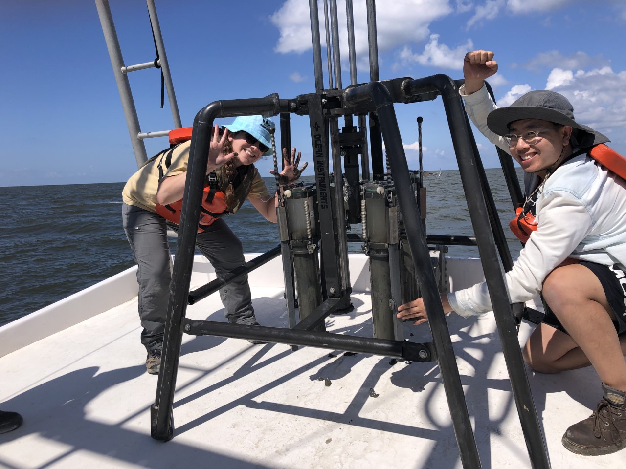 Students working on a boat