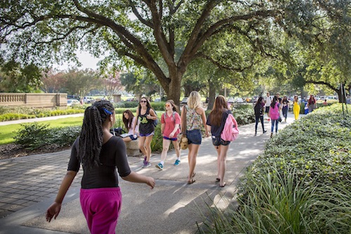 students walking on campus