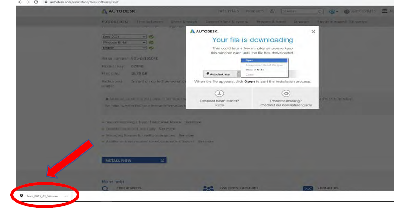 Click on the downloaded Revit installer