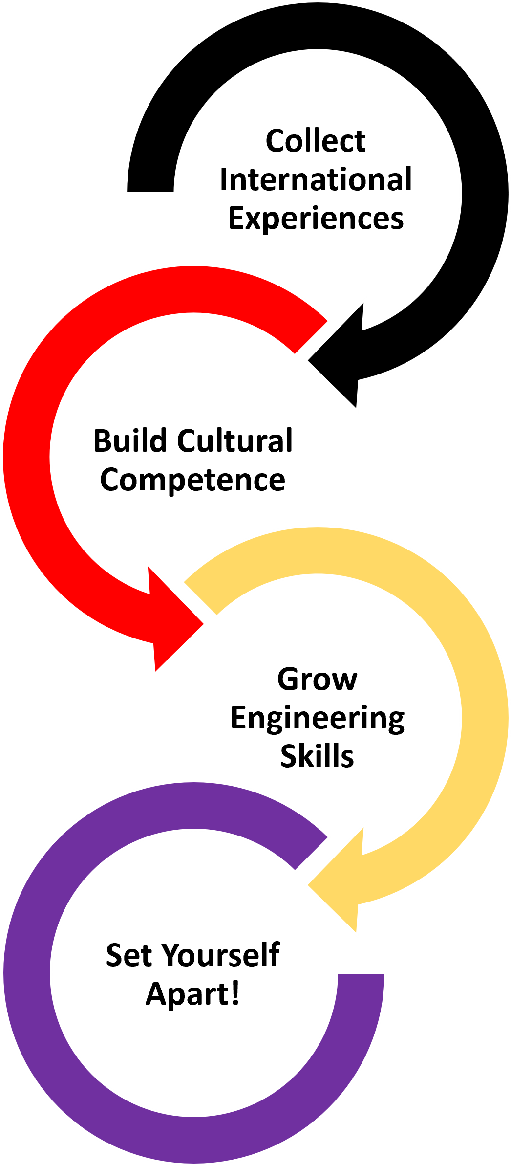 International studies flowchart leading to building cultural competence, growing engineering skills, then setting yourself apart